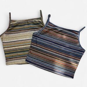 2-Pack High Square Neck Striped Cami Tank Tops